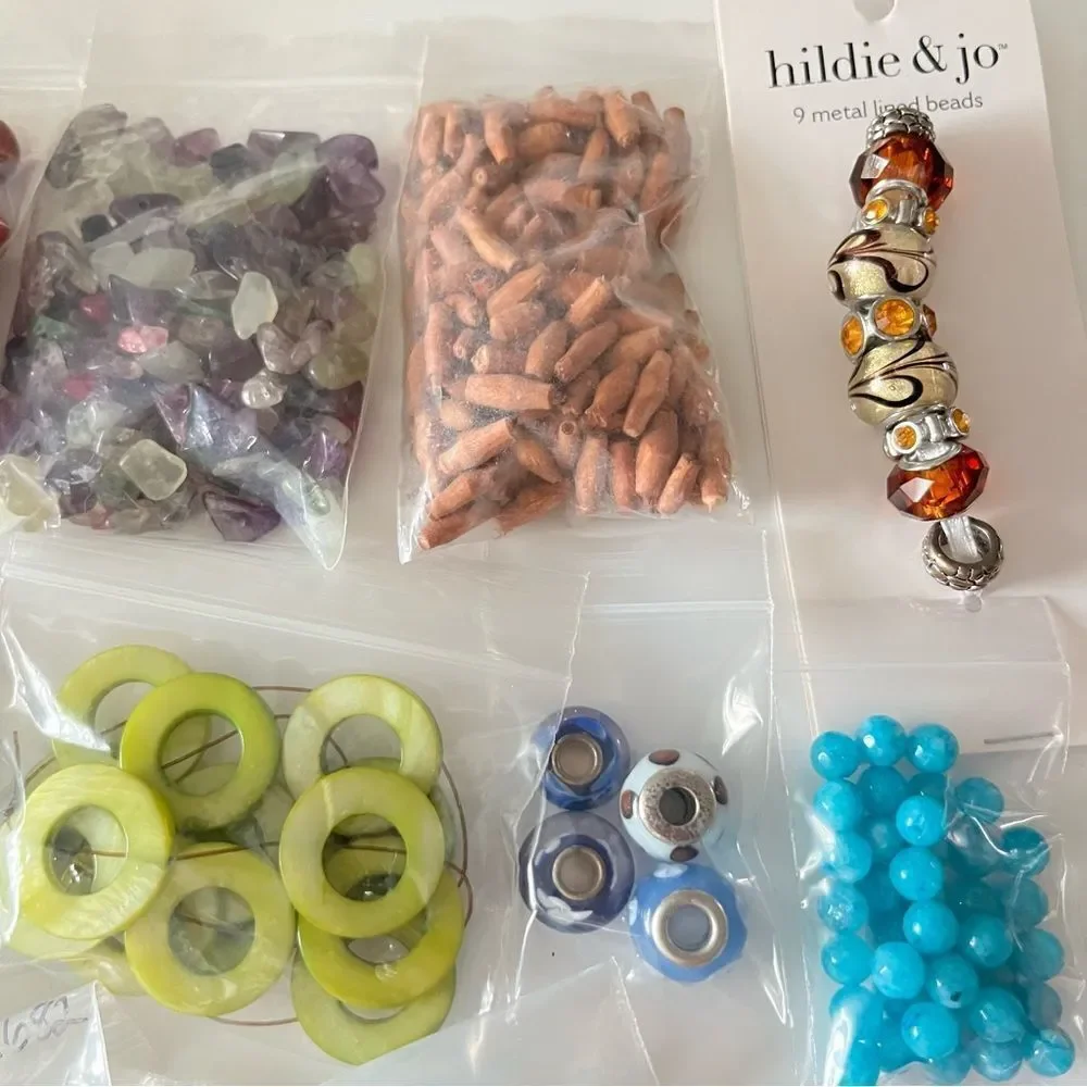 Assorted Beads Lot Gemstone Ceramic Novelty Glass